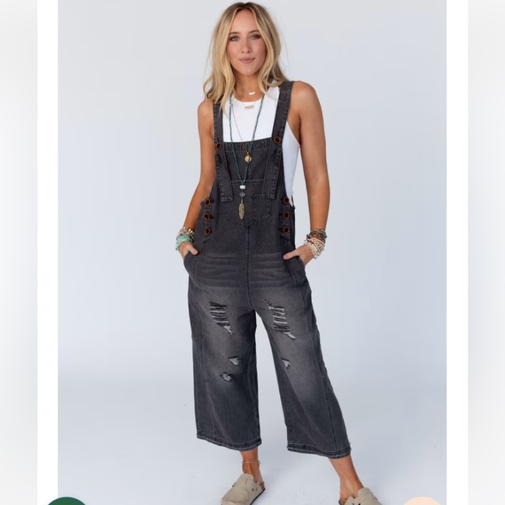 EASEL High Hopes Oversized Baggy Gray Black Overalls
